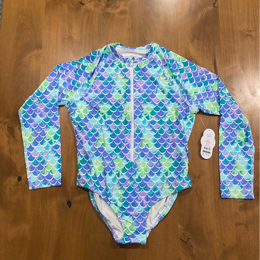 {NWT} Wonder Nation | SUPER CUTE Zip Front LS Rashguard Swimsuit  XL PLUS 14/16